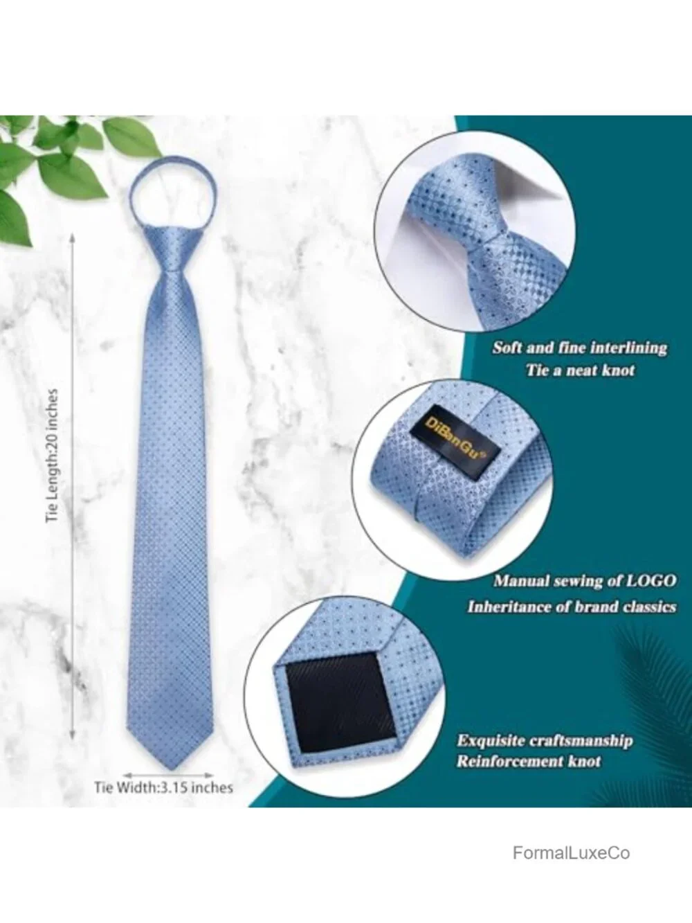 Silk Pre-Tied Zipper Necktie Set with Gift Box, Pocket Square, Cufflinks, Lapel